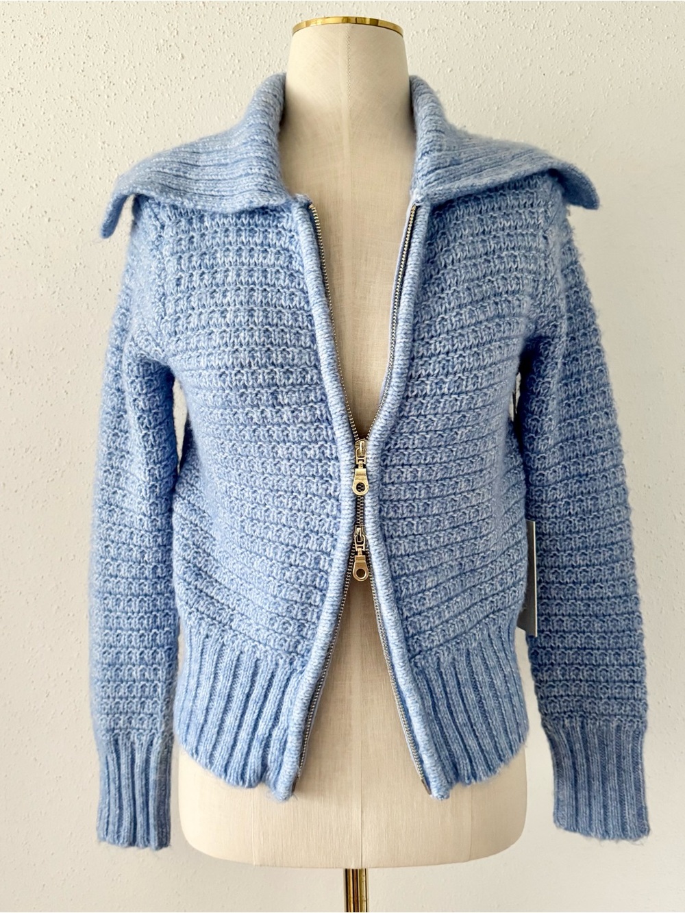 JOIE Blue Knit Sweater Zip Up Collared Jacket Women's Size Small Long Sleeves S